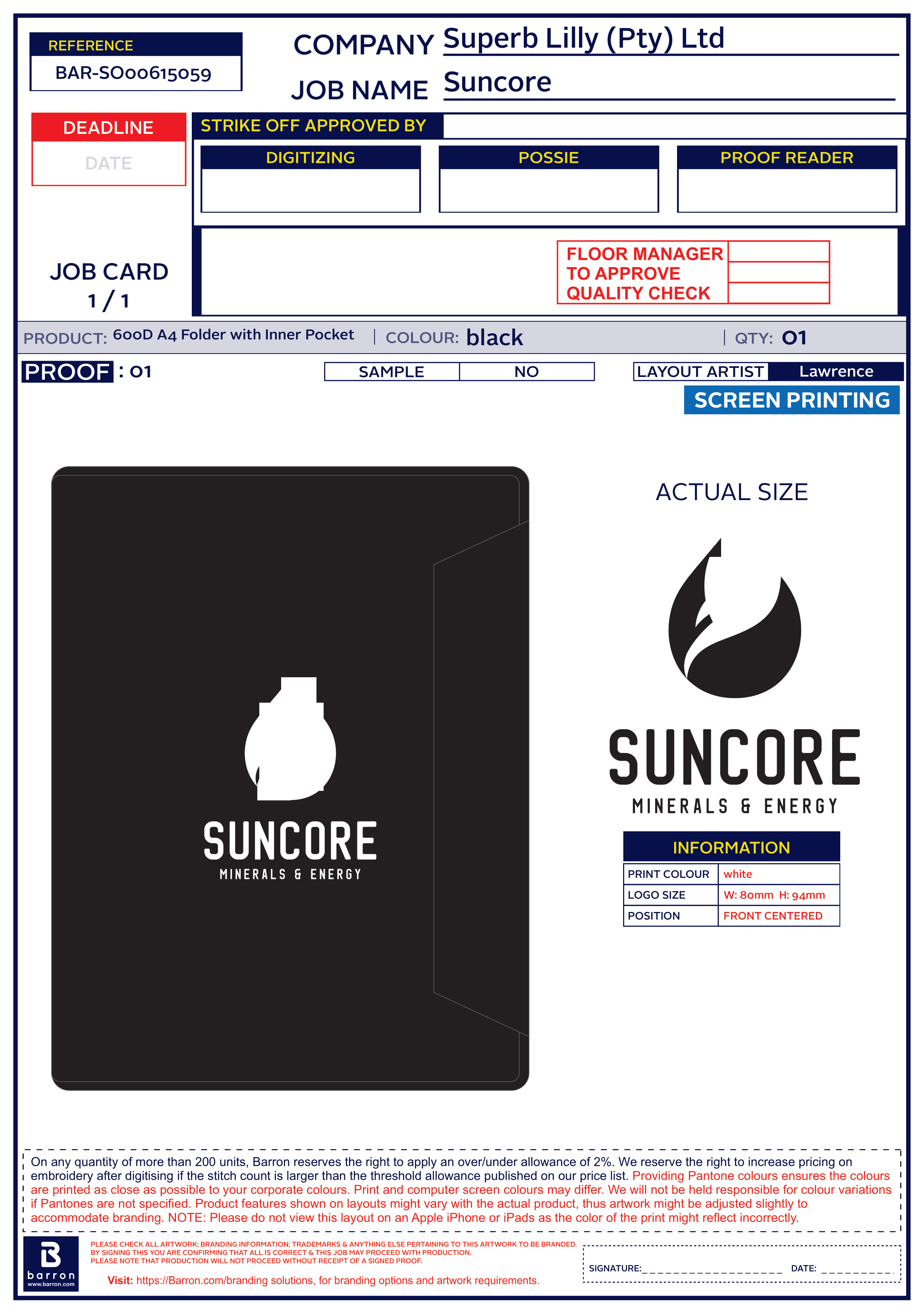 BAR-SO00615059 SUNCORE 600D A4 Folder with Inner Pocket